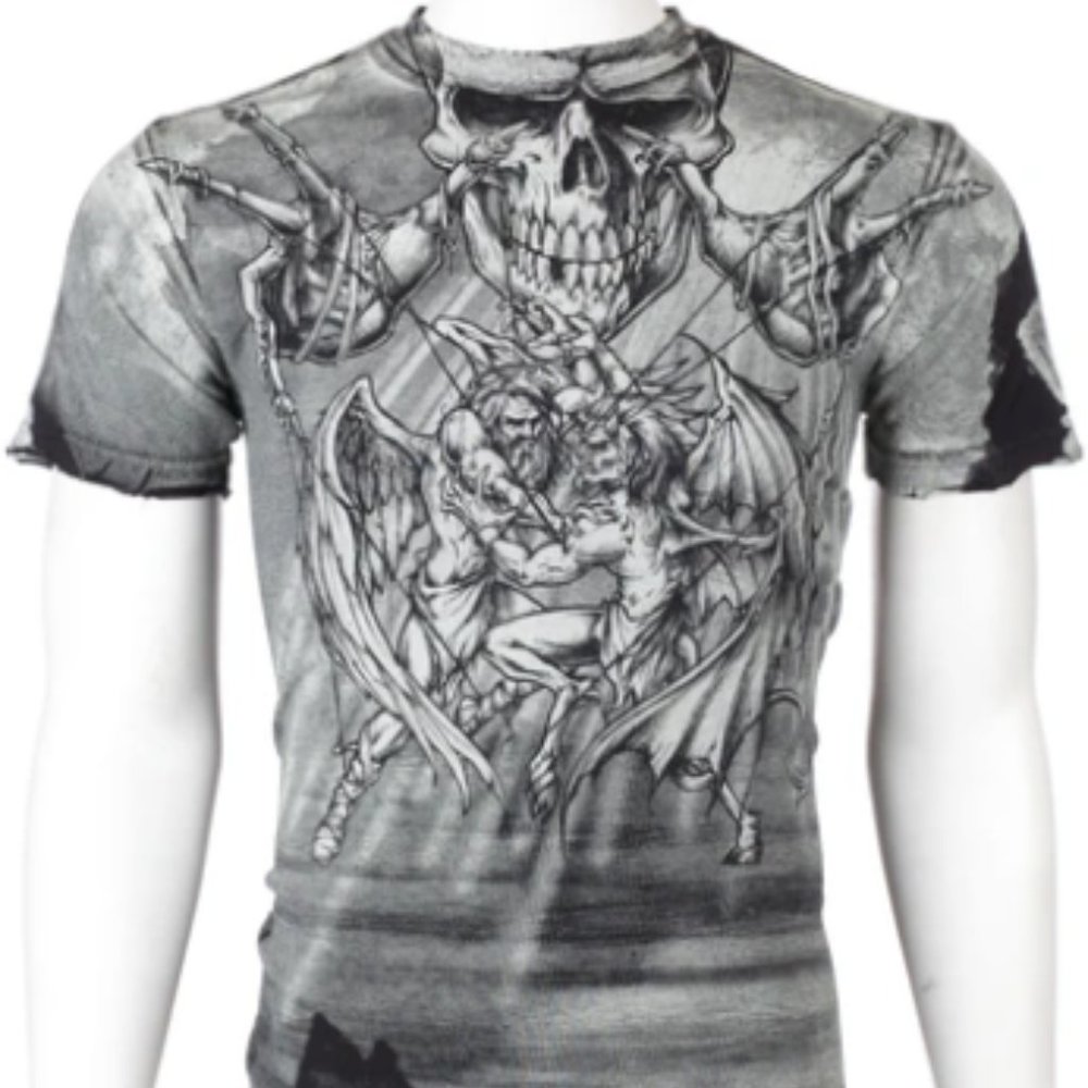 AFFLICTION Mens Short Sleeve PUPPET MASTER Crewneck T-Shirt